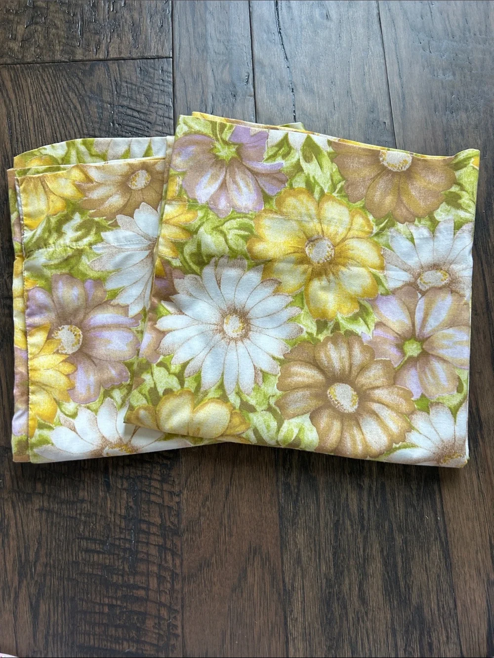 Vintage Yellow White Green Floral pillow case cover set of two